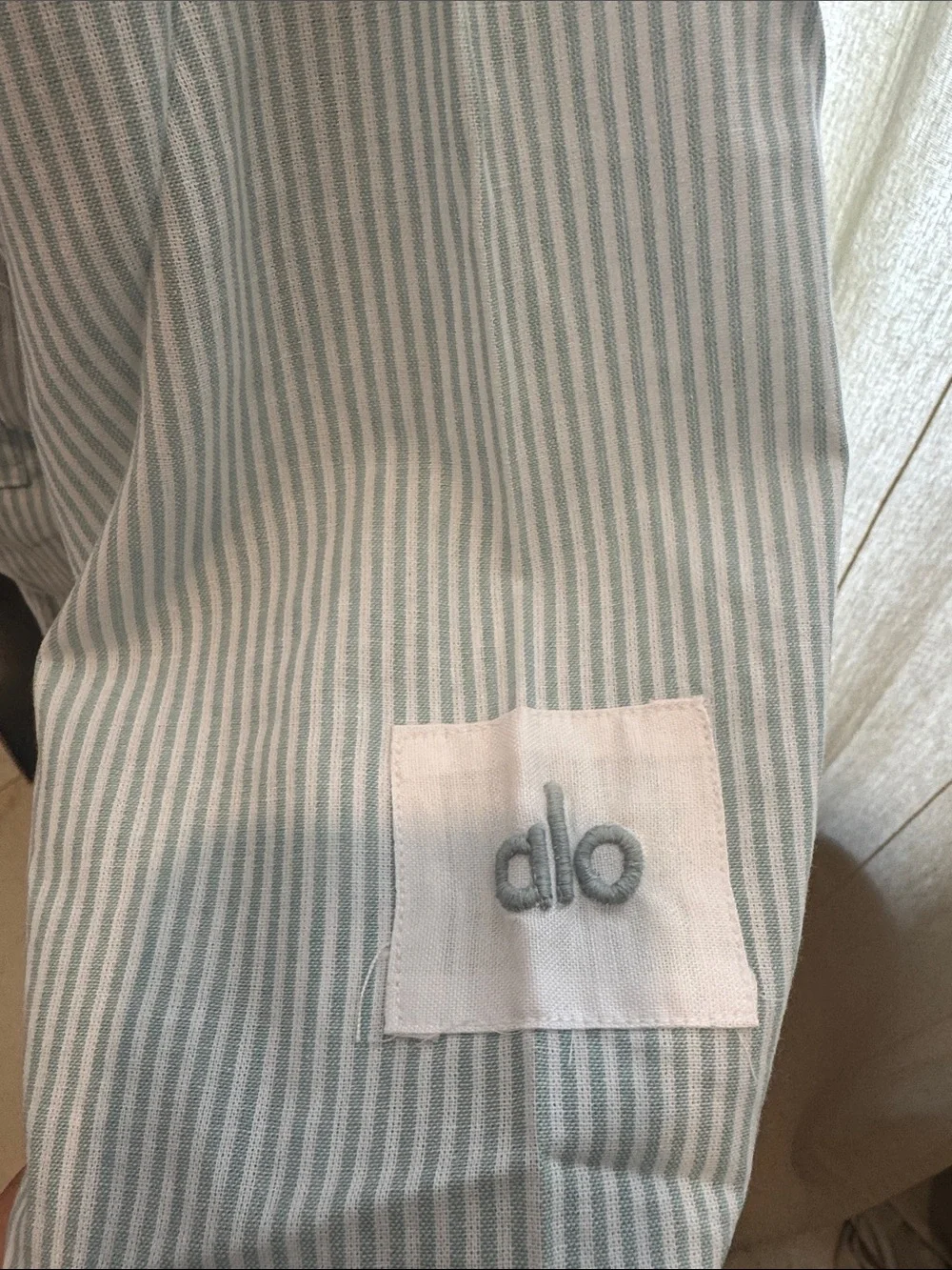 ALO Yoga Mint and White Striped Top with Embroidered Logo.( sets)